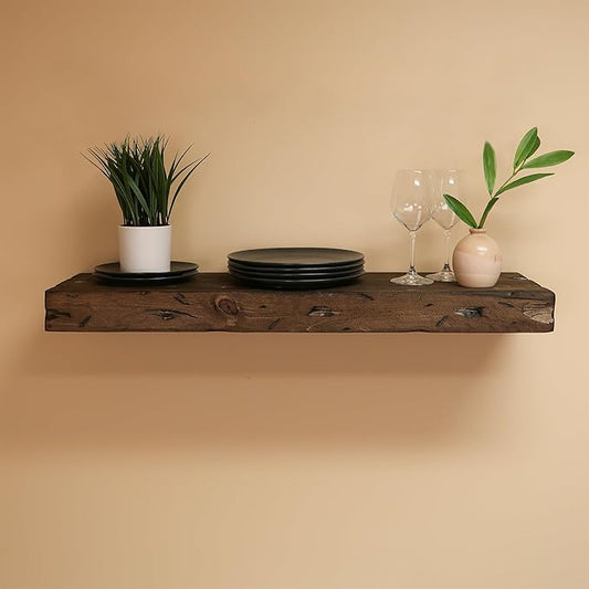 Urbandi Rustic Distressed Floating Shelves, Set of 2, Handmade Out of Pine Wood, 3 Inch Thick, Made in USA (Jacobean, 24Lx3Hx8D)