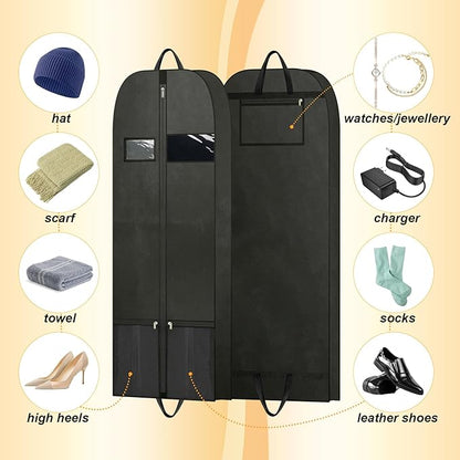 Dress Bags for Gowns 60", Long Garment Bags for Hanging Clothes Travel with Pockets and Zipper, Gusseted Garment Bag for Dress, Shows Dance Costume, Tuxedos, Clothes Protector Suit Cover Bags Black