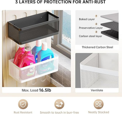 Magnetic Shelf for Washing Machine Magnetic Organizer for Laundry Washing Machine Shelf Hanging Basket Storage Magnetic Fridge Shelves Spice Rack for Refridgerator (White, L13.78in*W5.12in*H3.94in)
