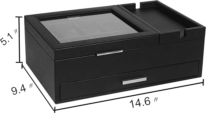 Lifomenz Co Mens Jewelry Box Valet Tray with Drawer and Charging Station Organizer,Nightstand Organizer for Men Jewelry Tray,Catchall Tray for Men Accessories
