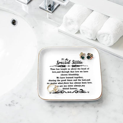 PUDDING CABIN Birthday Gifts from Sister -“You are My Sister Always, My Friend Forever, Ring Trinket Jewelry Dish Ring Holder, Christmas Gifts