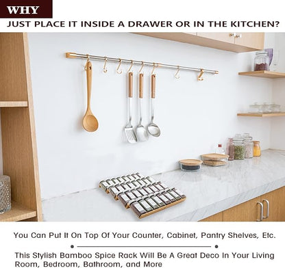 Angimio Bamboo Spice Rack Drawer Organizer - 8 Pieces Set- 7" Wide Per Piece - Combine Pieces Into 14" Wide Rack (7" or 14")