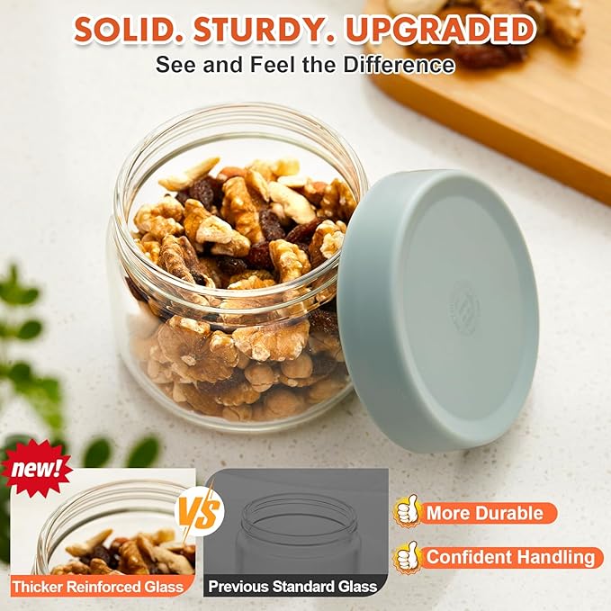 Premium 10oz Borosilicate Glass Jars with Airtight Lids (4 Pack) - Freezer, Oven, Microwave & Dishwasher Safe (-4°F to 446°F), Stackable for Spices, Coffee, Chia Pudding, Snacks & Pantry