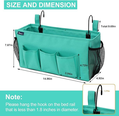Surblue Bedside Organizer Caddy Hanging Storage Bag with Adjustable Straps and Water Bottle Holder for Home, College Dorm, Bunk Bed, Hospital Bed, Green