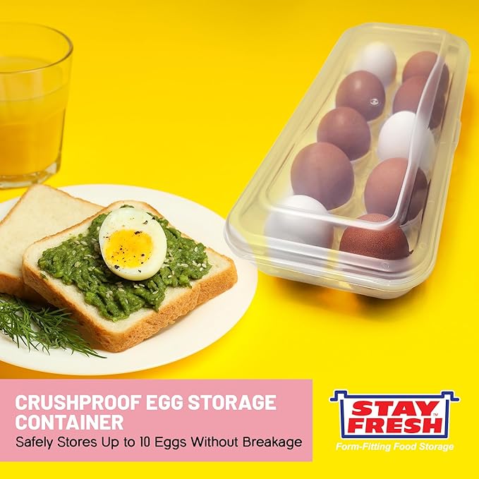 Kitchen Discovery Egg Storage Container for Refrigerator Stackable Clear Egg Container for Refrigerator Protects Against Breakage–Egg Holder for Camping, Hardboiled Egg Container Stores 10 Eggs