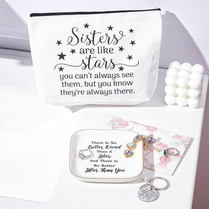 PUDDING CABIN Sister Gifts: Christmas Basket Jewelry Dish Set, Birthday & Mother's Day Gifts for Sisters