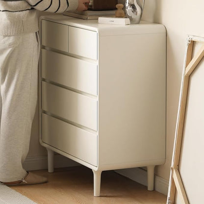 Vadisun 5-Drawers White Wood Nightstand, Mid Century Modern Nightstands, Night Stand for Bedroom, Wood Bedside Tables for Dorm, Sturdy(Rubberwood, 36" H)