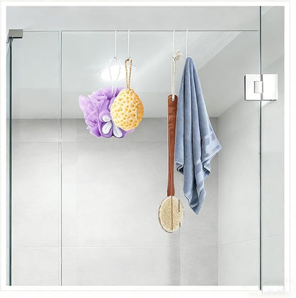 Shower Door Hooks, 2 Pack Dual-Hook Organizer with Non-Slip Rubber Coating for Towels and Clothes, Space-Saving Bathroom Storage Solution