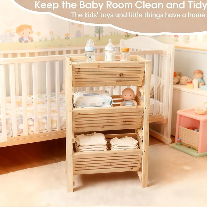 Wooden Potato Onion Storage Organizer, 3-Tier Stackable Pantry Cabinet & Countertop Basket for Kitchen, Vegetable Fruit Produce Bread Basket, Fir Wooden Storage Rack