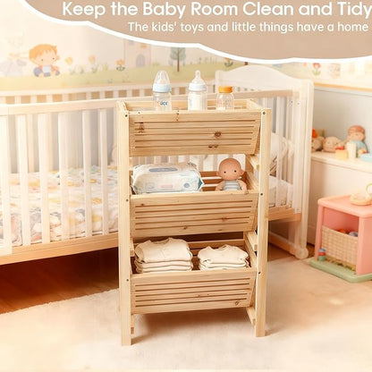 Wooden Potato Onion Storage Organizer, 3-Tier Stackable Pantry Cabinet & Countertop Basket for Kitchen, Vegetable Fruit Produce Bread Basket, Fir Wooden Storage Rack