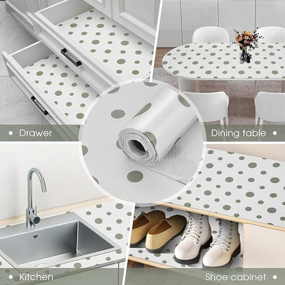 Beautysaid Shelf and Drawer Liner for Kitchen Cabinet, Non Adhesive Non Slip Shelf Paper Waterproof Washable Thickened for Dresser Pantry Shelve Bathroom Protector Liner(Polka Dot,18 in x 30 FT)