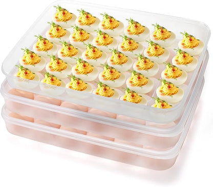 3 Pack Deviled Egg Containers with Lid, 90 Slot Plastic Egg Holder for Refrigerator, Clear Storage Egg Carrier Tray Stackable Egg Dispense for Party, Easter, Travel, Camping