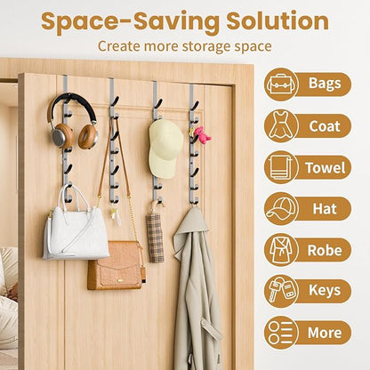 Over The Door Hooks, Metal Door Hooks for Hanging,Door Purse Organizer for Door Coat Hanger, Back of Shower for Hanging Towel Rack Clothes, Hat, Bathroom Bathroom Dorm Bedroom Closet (Black-4Packs)