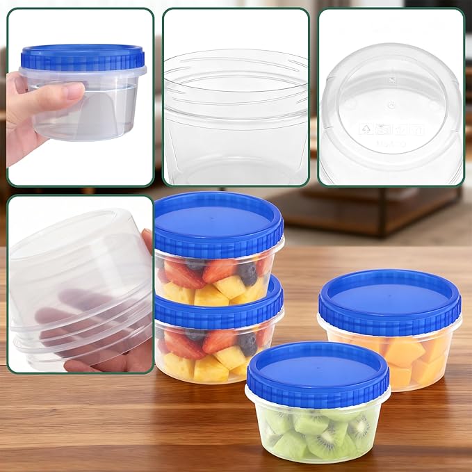 ISUSSER 12 Pack Freezer Containers with Screw On Lids, 12 Oz Stackable Reusable Plastic Storage Container, Airtight Plastic Food Storage Containers with Twist Top Lids for Food Soup Jello Sauce