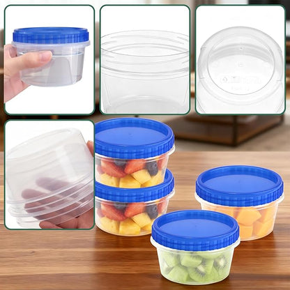 ISUSSER 6 Pack Freezer Containers with Screw On Lids, 12 Oz Stackable Reusable Plastic Storage Container, Airtight Plastic Food Storage Containers with Twist Top Lids for Food Soup Jello Sauce