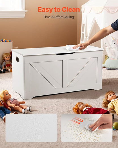 VEVOR Kids Storage Bench, Wooden Toy Box Chest, Large Storage Cabinet with Safety Hinge, Toddlers Storage Bench for Playroom, Living Room or Entryway, Easy Assembly, 38.98 x 15.55 x 18.9 in, White
