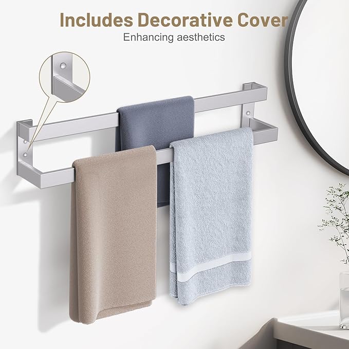 TNOMS Brushed Nickel Double Towel Bar,Towel Rack for Bathroom Stainless Steel Wall-Mounted Bathroom Hardware Accessories 32 Inch