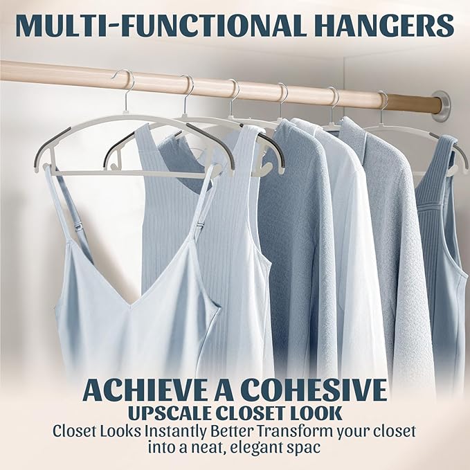 30PACK Slim Plastic Clothes Hangers, Ultra-Slim Non Slip Coat Hangers Suit with Rubber Pad, Cloth Hanger & 360° Swivel Hook, Heavy Sturdy Space-Saving Organizers for Coats, Pants, Suits, Shirts