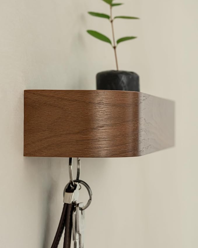 Kazai.® Key Holder 'Toke' | Minimalist Key Hook Design from Berlin | Modern Key Holder Wall Mount with Wooden Shelf | Key Rack for Wall as Entryway Organizer | Walnut