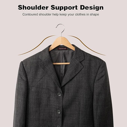Hapmira Premium Wooden Hangers 10 Pack, Natural Solid Wood Hangers with Trouser Rods and Shoulder Notches, Space Saving for Suits, Shirts, Jackets, Dresses and Pants (20, Natural)