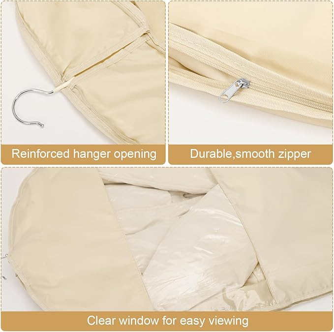 Space Saving Hanging Garment Bag with Self Compression Seal, Large Clear Garment Storage Bags for Jackets and Suits, Closet Bags Clothes (Beige, 3PCS(M+L+XL))