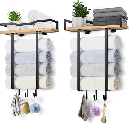Towel Racks for Bathroom, Wall Mounted Towel Rack for Bathroom, Wall Towel Rack for Rolled Towels, Towel Storage for Small Decor-Black