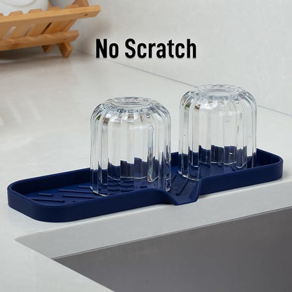 Zulay Kitchen Large Silicone Sponge Holder (12x4) – Flexible Sink Organizer Tray for Kitchen & Bathroom – Multipurpose Soap Dish for Sponges, Makeup, Trinkets & More (Dark Blue)