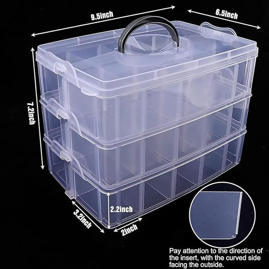 SGHUO 3-Tier Stackable Storage Container Box with Dividers-30 Compartments, Bead Organizers for Art Craft Storage, Washi Tape, Kids Toys, Jewelry, Beauty & Sewing Supplies