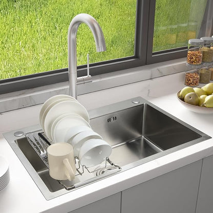 PapakeNook Space Saving Dish Drying Rack Small - Expandable Telescopic Over The Sink Drying Rack,304 Stainless Steel Dishrack for 13.58" - 21.65" Sinks.(Large)