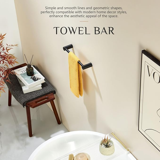 KOKOSIRI Towel Bars Matte Black 12-Inch Hand Towel Holder for Bathroom Wall Rack T-304 Stainless Steel Bathroom Accessories Wall Mounted, B4007BK-L12