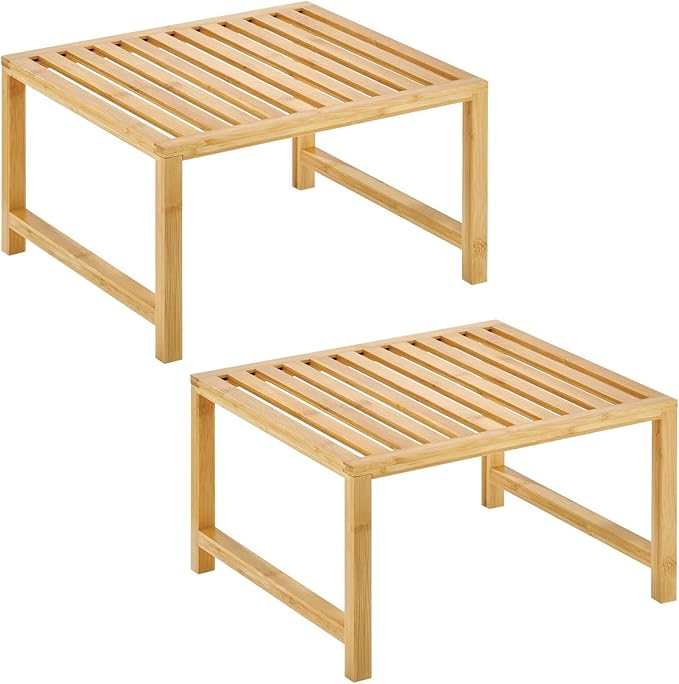 mDesign Wooden Stackable Storage Shelf - Food and Kitchen Organizer for Cabinet, Pantry Shelves, Countertop, Cabinet - Echo Collection - 2 Pack - Natural Bamboo