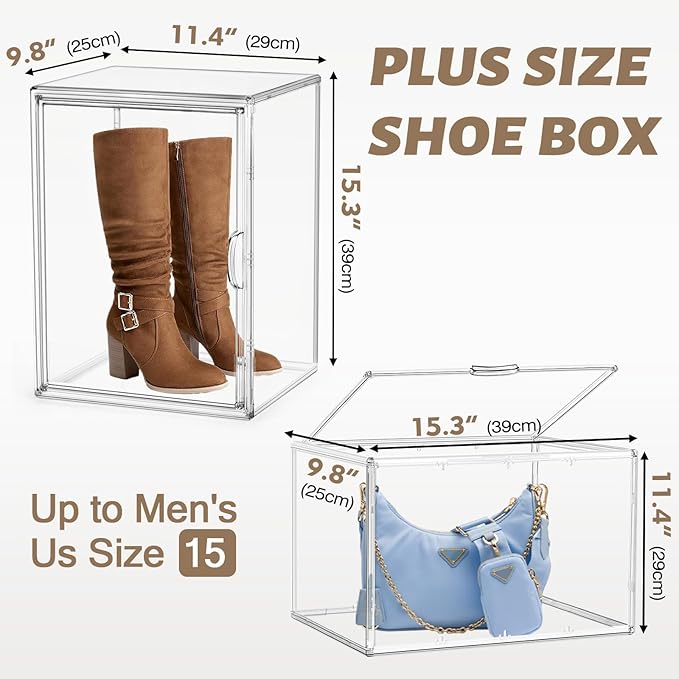 EZJOB 5 Pack XX-Large Acrylic Display Case Purse Organizer Clear Plastic Handbag Storage Organizer for Closet Storage Bins for Boots, Big Bag, Backpack,Collectibles, Cosmetic