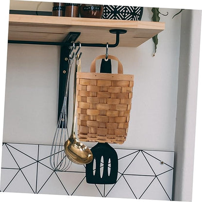 ABOOFAN Woven Wall Hanging Storage Basket for Kitchen and Desktop Organizer Natural Wood Material with Handle Nordic Style Decorative Hanging Pocket for Pantry and Home Organization