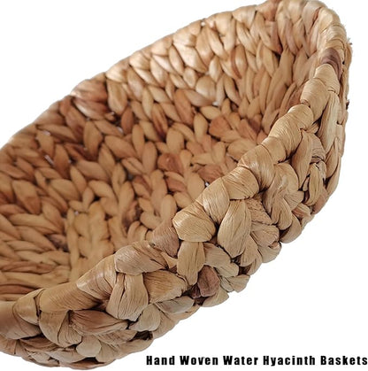 Set of 3 Round Wicker Baskets for Organizing, Water Hyacinth Storage Basket, Rattan Fruit Basket Handwoven Bread Basket for Serving Shelves Kitchen