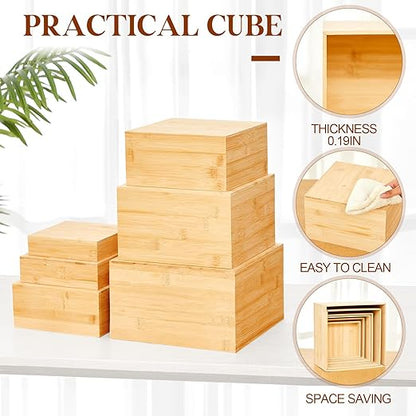 6 Pcs Bamboo Buffet Risers, Large Food Risers for Buffet Table, Cake Cupcake Display Stand Cube Box for Wedding Party Catering Dessert Jewelry Collectibles Home Decor, 10" 9" 8" 7.5" 6.7" 6"