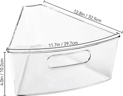 Oubonun Lazy Susan Organizers Set of 8, 12.8’’ x 11.7’’ x 4’’ Plastic Transparent Kitchen Cabinet Storage Bins with Handle, 4" Deep Container, 1/8 Wedge - Food Safe, without BPA