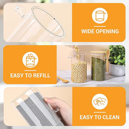 Glass Jars with Bamboo Lids and Spoon - 6 Pack 23 Fl.oz Glass Canisters Set with Airtight Lids, Labels and Marker, Loose Leaf Tea Jar Clear Pantry Storage Containers for Bean, Oats, Cereal