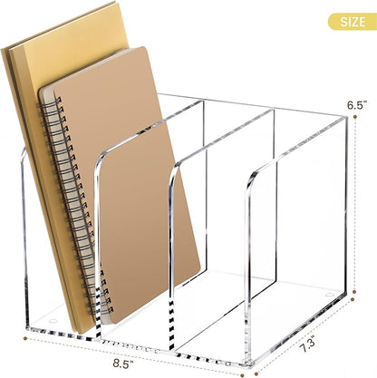 Acrylic Magazine Holder,Clear Desk Organizer with 3 Vertical Compartments,Magazine File Holder Sorter Rack Workspace Organizers for Home Office & Classroom(B5)