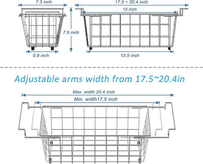 SANNO Chest Freezer Baskets, Stainless Steel Storage Organizer Bins with Sturdy Handles for Chest and Deep Freezers,Adjustable Arms width 17.5"~20.4", 2 pack
