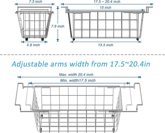 SANNO Chest Freezer Baskets, Stainless Steel Storage Organizer Bins with Sturdy Handles for Chest and Deep Freezers,Adjustable Arms width 17.5"~20.4", 2 pack
