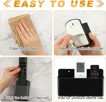 12 Pcs Remote Control Holders Wall Mount Self Adhesive Controller Holder Universal Wall TV Remote Phone Pen Holder Storage Accessories for Home Office School (Black)