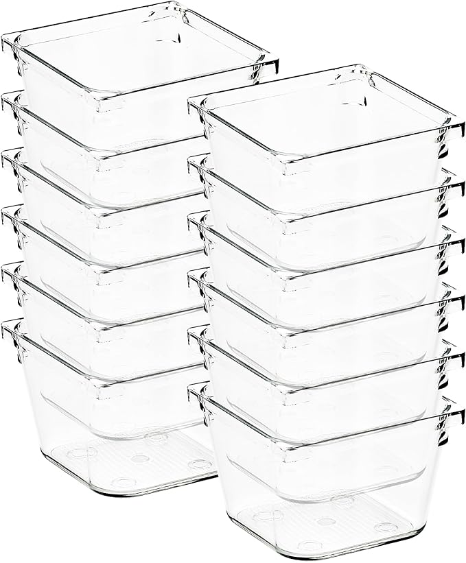 Ravinte Decor 12 Pack Drawer Organizer - 3" X 3" Clear Acrylic Storage Bins with Non-Slip Pads, Versatile Desk Tray for Makeup, Jewelry, Kitchen, Bathroom, and Office Organization