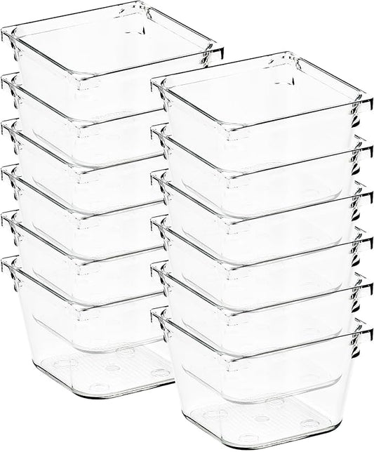 Ravinte Decor 12 Pack Drawer Organizer - 3" X 3" Clear Acrylic Storage Bins with Non-Slip Pads, Versatile Desk Tray for Makeup, Jewelry, Kitchen, Bathroom, and Office Organization