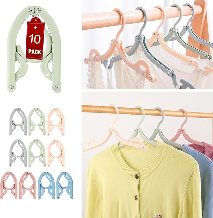 10Pcs Travel Hangers for Cruise Foldable Hangers - Portable Folding Clothes Hangers Travel Accessories Foldable Clothes Drying Rack Cruise Essentials 5colors