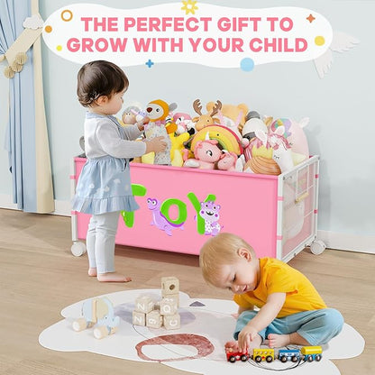 Large Toy Box, Toy Storage Organizer for Kids, Toy Chest for Toddlers with 360° Wheels, Toybox for Living Room, Oxford Cloth Toy Box for Boys, Girls, Stuffed Animals, Clothes