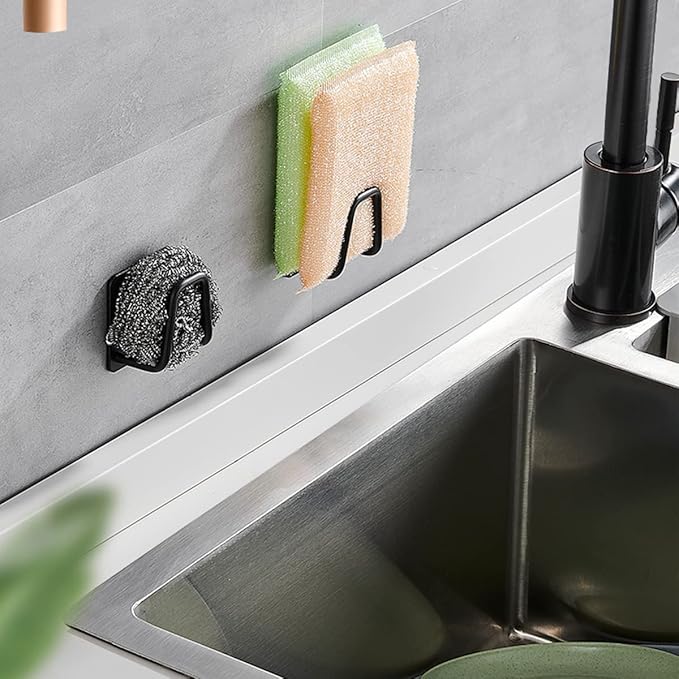 LEFTSTARER 4 Pack Sink Sponge Holder for Kitchen Sink Caddy Premium SUS304 Stainless Steel Rustproof Waterproof Quick Drying Small Strong Adhesive Sponge Holder (4)