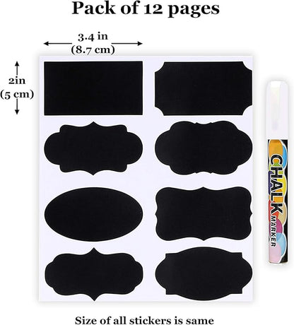 96 Pack Chalk Label, for Marking Kids, Dog, Cat, Ferret Treats, Bottles & Kitchen Food Containers, Includes Writing Pen
