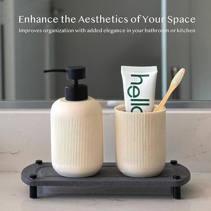 2PCS Water Absorbing Stone Soap Tray for Kitchen Bathroom Sink, Quick Dry Diatomaceous Earth Drying Rack and Shower Caddy, Soap Dispenser and Sponge Holder Organizer for Countertop, TWINKLE MOMENT; Dark Gray