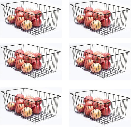 6 Pack Freezer Organizer Bins - Stand up Freezer Organizers for 16 Cu.Ft Upright Freezer, Easily Get Food Improve Air Circulation, Wire Storage Baskets, Black