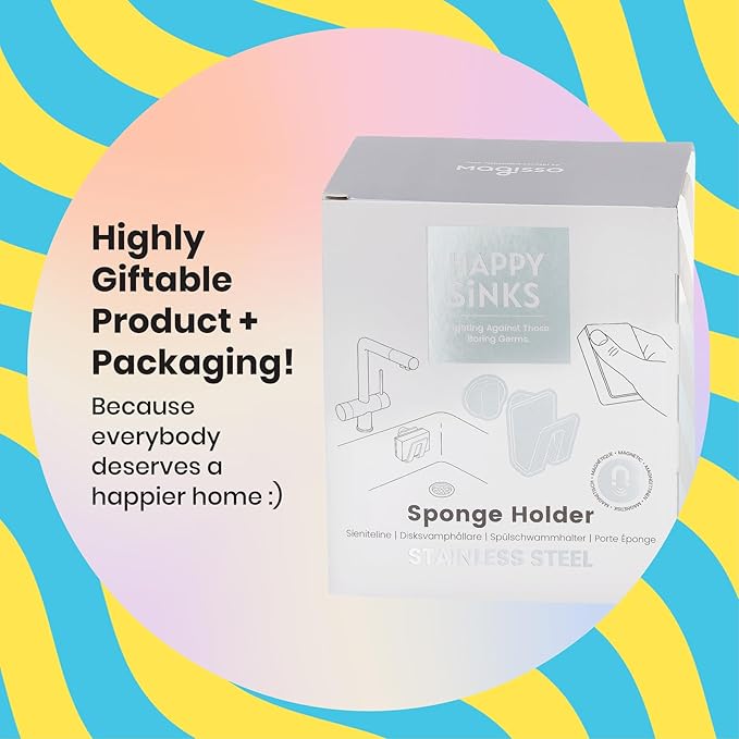 HAPPY SINKS Magnetic Sponge Holder - Kitchen Sink Organizer - Ideal for Kitchen Organization & Accessories - Sink Sponge Holder (Stainless Steel)